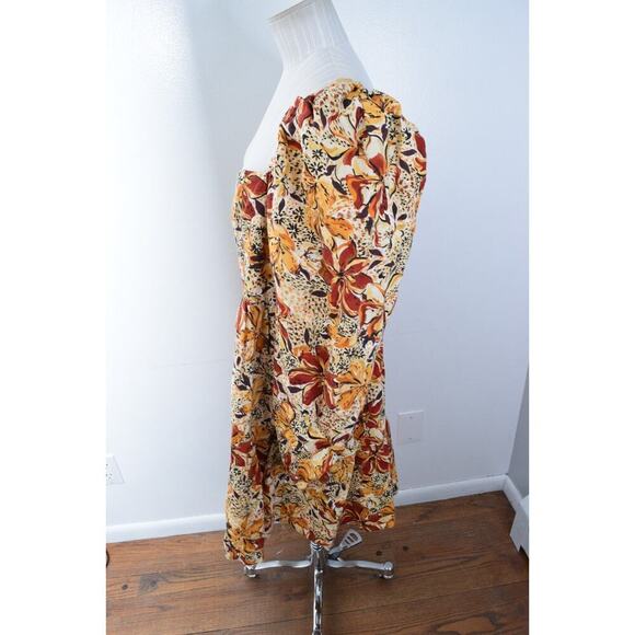 & Other Stories Baby Doll Dress M Linen Short Neutral Floral Long Sleeve Square - Picture 2 of 6